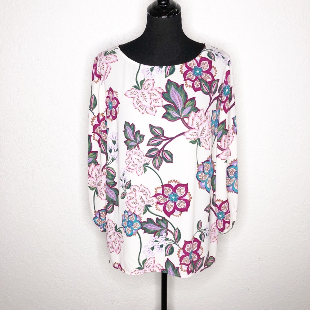 Talbots white pink blue purple floral top size Extra Large XL‎